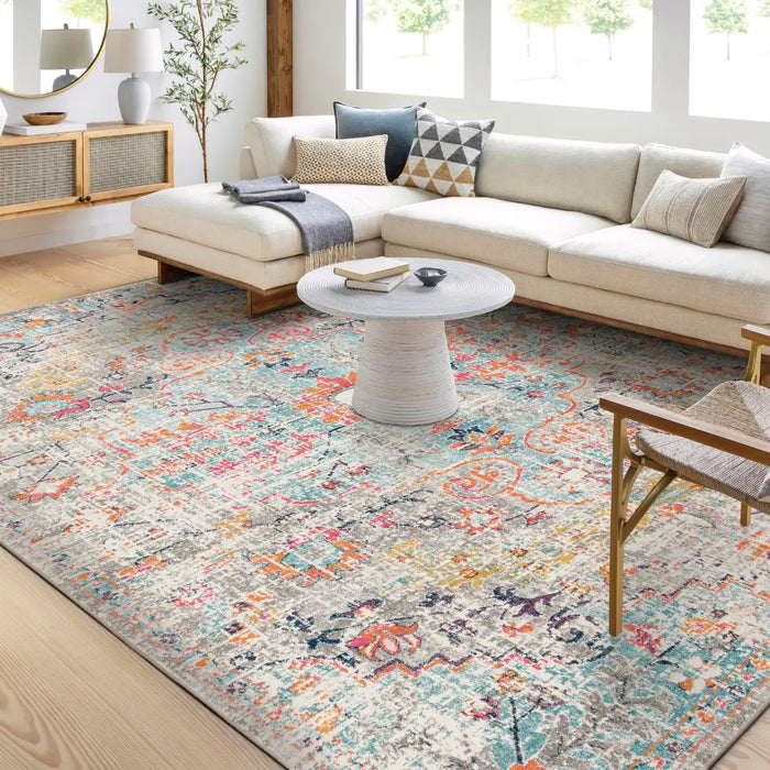 Boho Traditional Rug LOU Vintage Traditional Oriental Boho Teal/Beige Rug Multicoloured Rug ...