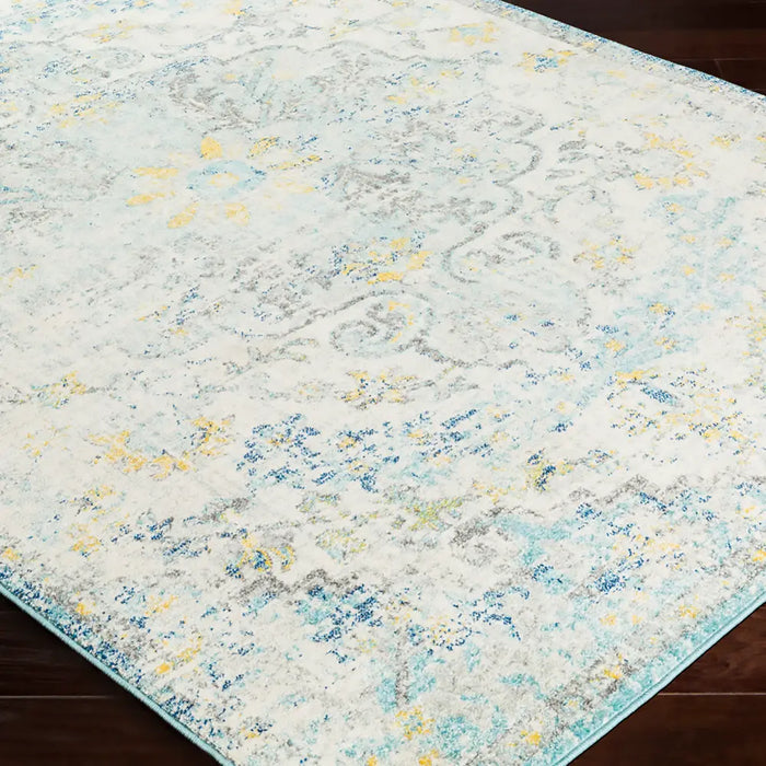 LOU Vintage Traditional Oriental Boho Cream/Teal/Yellow Rug