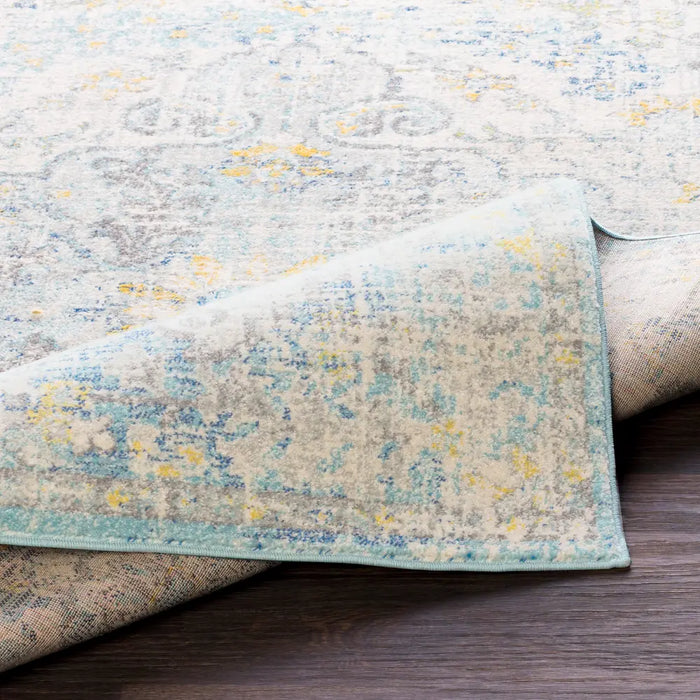 LOU Vintage Traditional Oriental Boho Cream/Teal/Yellow Rug
