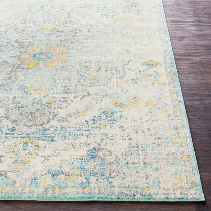 LOU Vintage Traditional Oriental Boho Cream/Teal/Yellow Rug