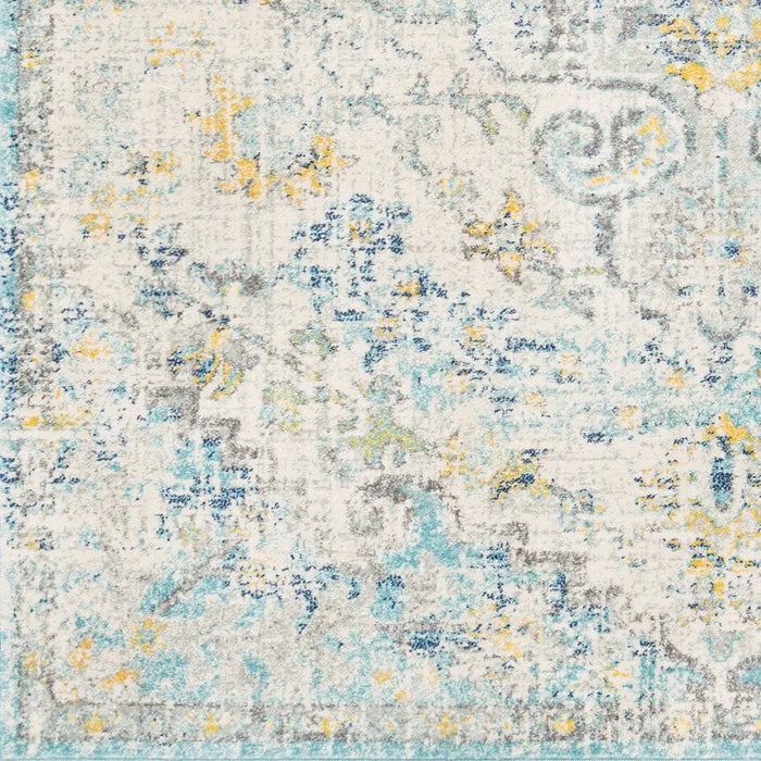 LOU Vintage Traditional Oriental Boho Cream/Teal/Yellow Rug