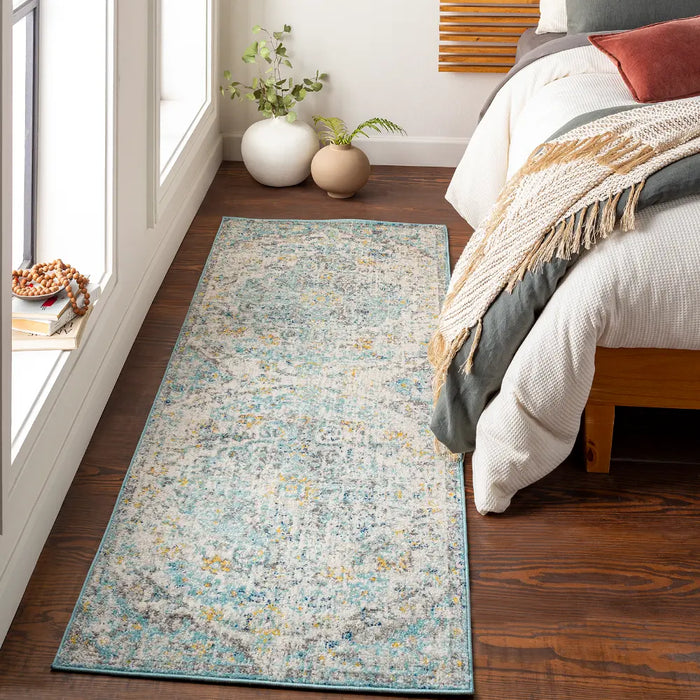 LOU Vintage Traditional Oriental Boho Cream/Teal/Yellow Rug