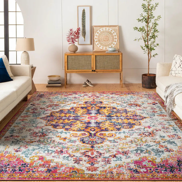 LOU Vintage Traditional Oriental Boho Neon Pink Rug