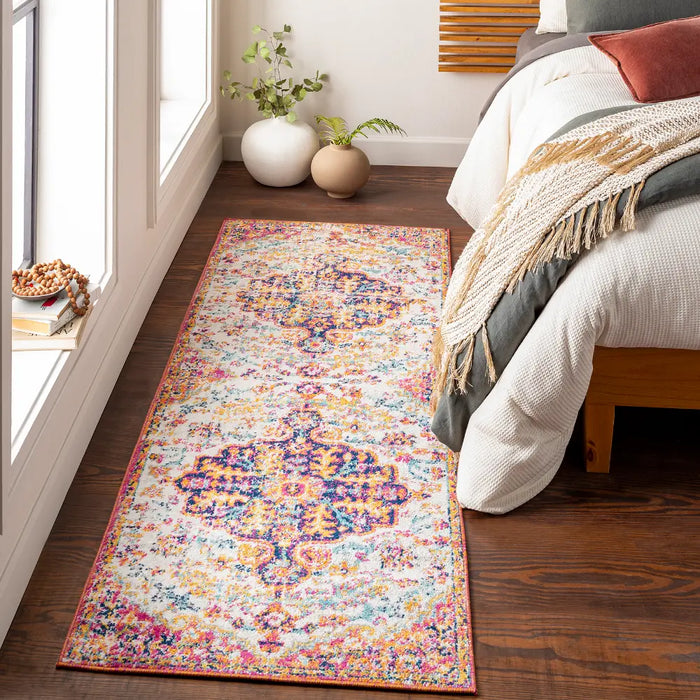 LOU Vintage Traditional Oriental Boho Neon Pink Rug