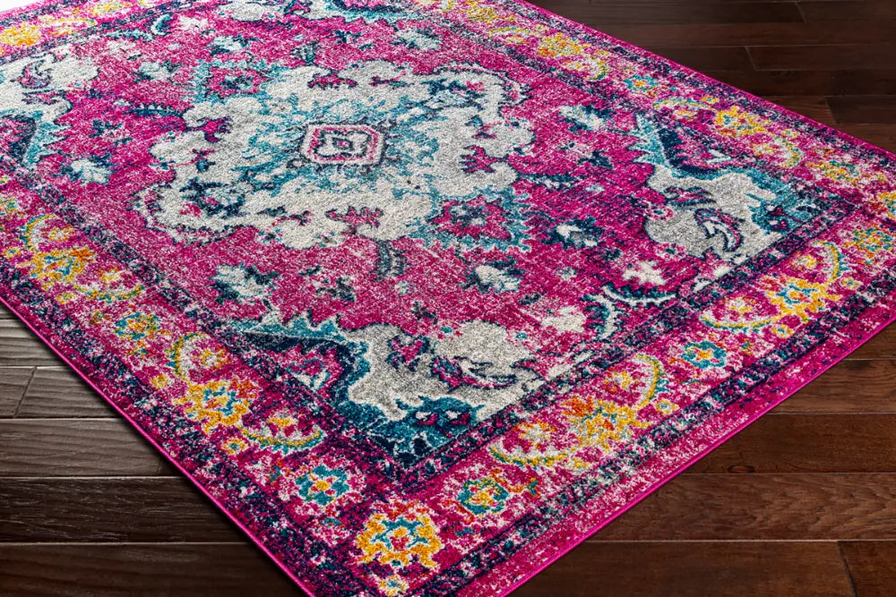 Pink Rya Rug Retro ADITY Vintage Traditional Oriental Boho Bright Pink Rug pink Rug ...