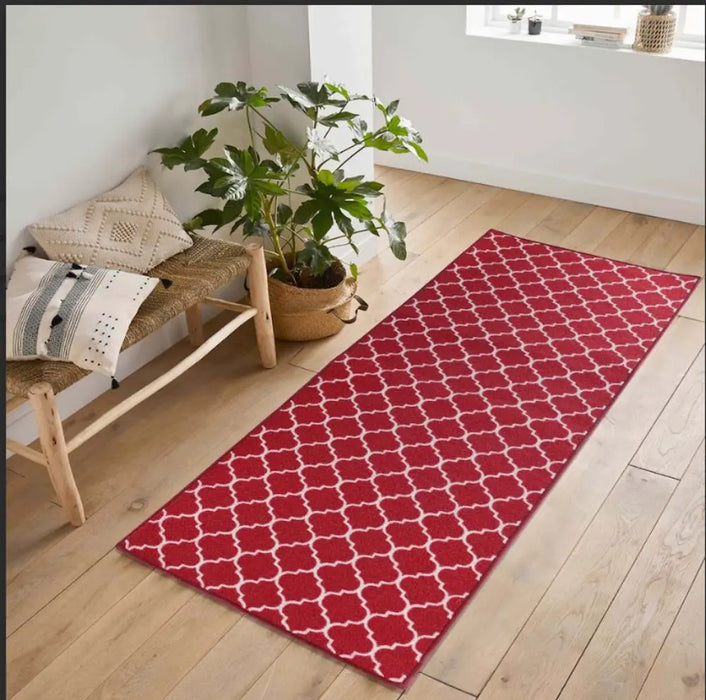 Washable Gel-Back Havana Trellis Red Rug
