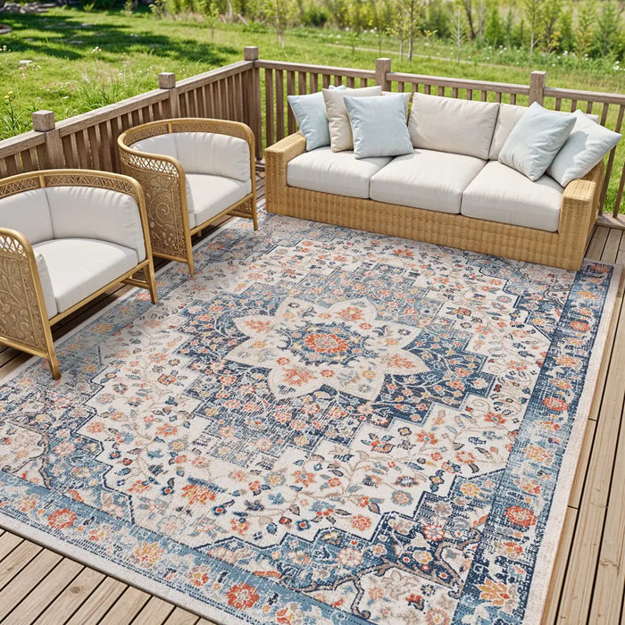 SELMA CLIFF In- & Outdoor Traditional Boho Dark Blue Rug
