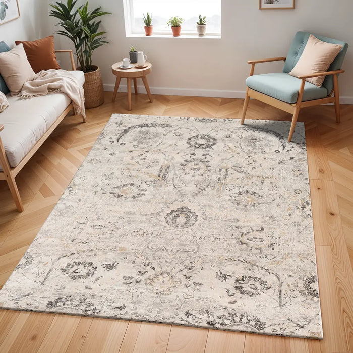 AARYA Vintage Traditional Oriental Boho Charcoal Rug