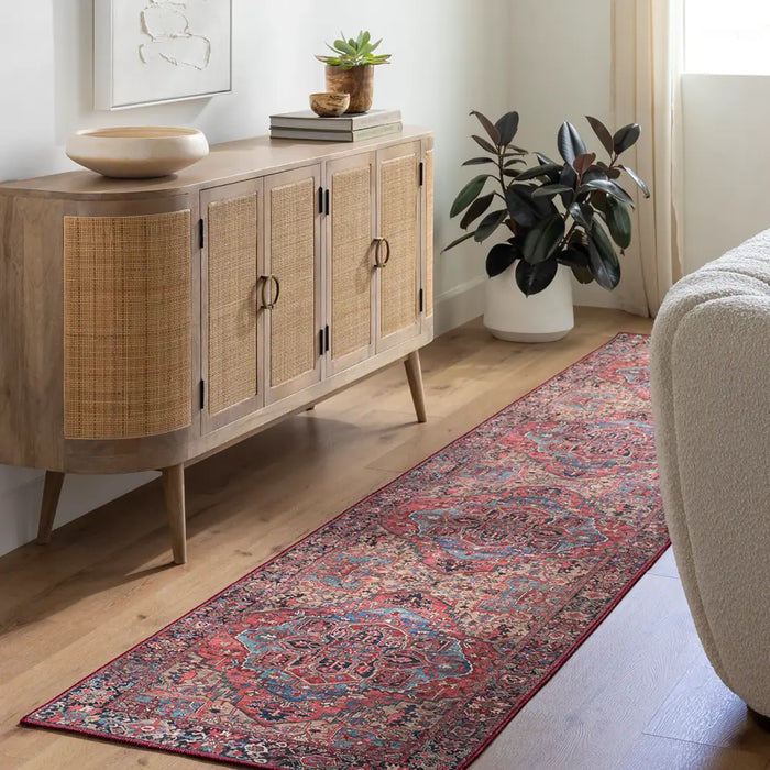 Viorica Vintage Oriental Boho Bright Red/Navy/Wheat/Ice Blue/Grass Rug