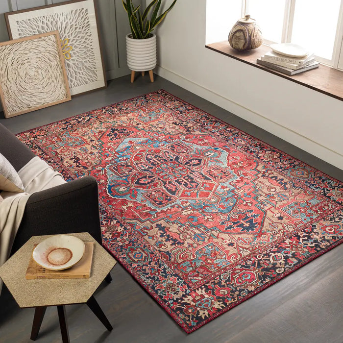 Viorica Vintage Oriental Boho Bright Red/Navy/Wheat/Ice Blue/Grass Rug