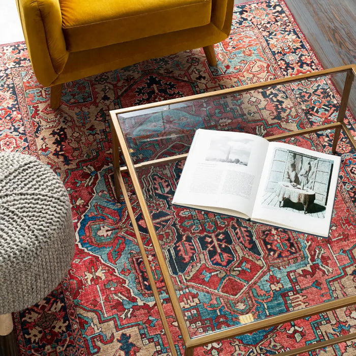 Viorica Vintage Oriental Boho Bright Red/Navy/Wheat/Ice Blue/Grass Rug