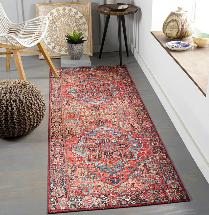 Viorica Vintage Oriental Boho Bright Red/Navy/Wheat/Ice Blue/Grass Rug