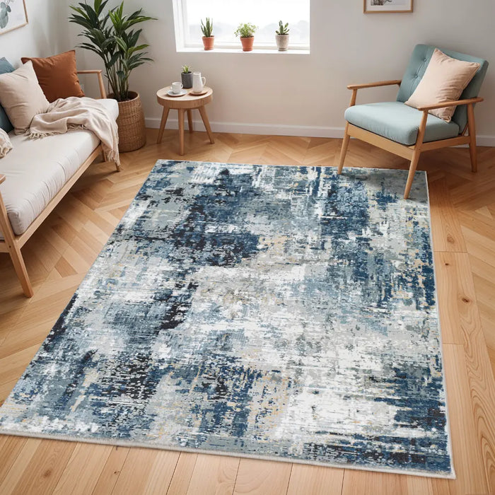 LENA Abstract Modern Marble Denim Rug