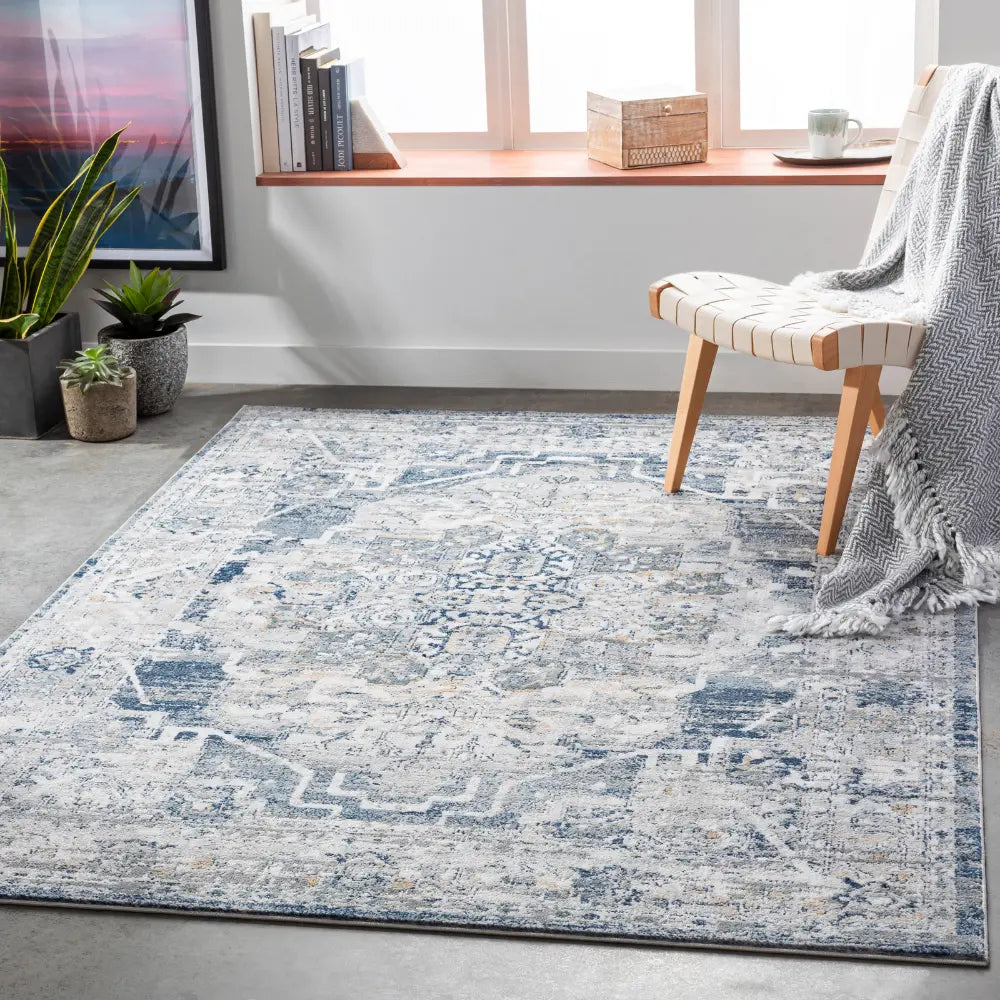 ISABELLA Vintage Traditional Oriental Boho Medium Grey Rug Blue
