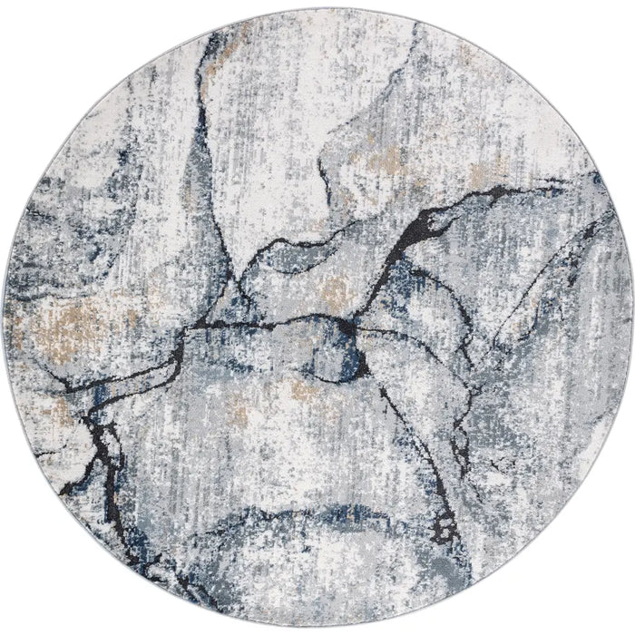 LYNA Abstract Modern Marble Dark Blue Rug