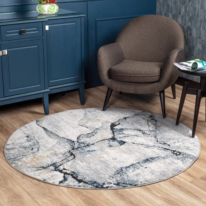 LYNA Abstract Modern Marble Dark Blue Rug