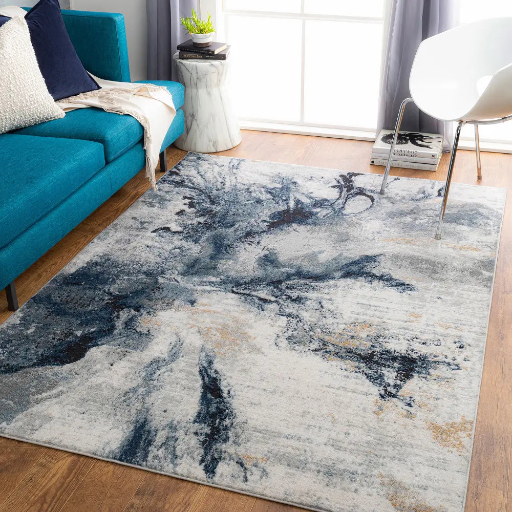 EMMA Abstract Modern Marble Dark Blue Rug Grey Rug — RugsDirect Online
