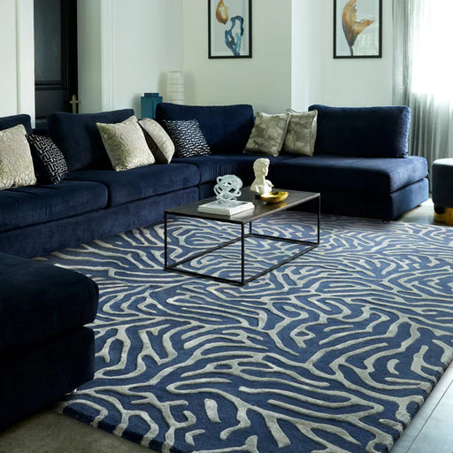 Asiatic katherine carnaby coral blue Blue, Navy Living Room Geometric Rug.