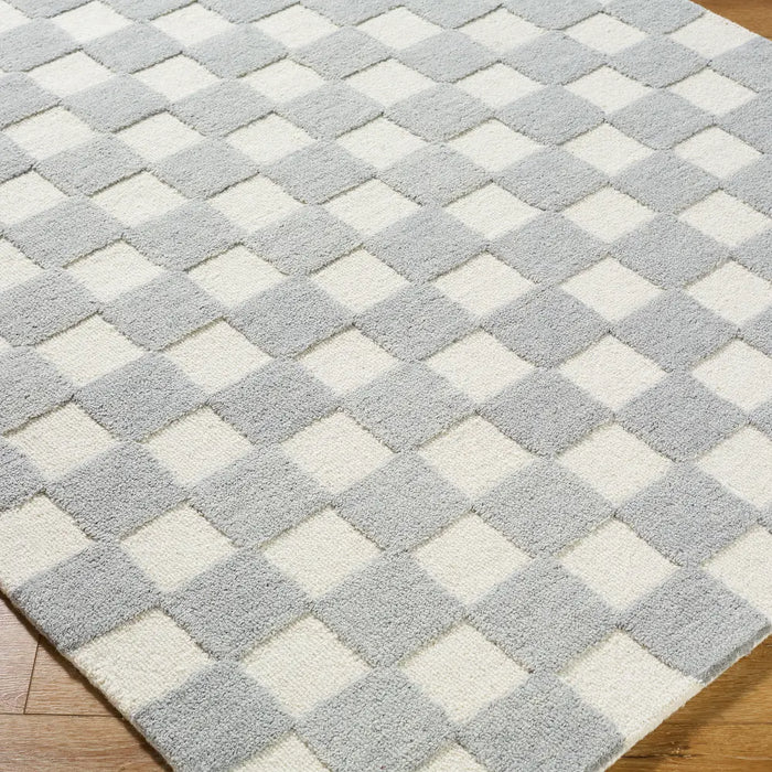 Klopp Hand Tufted Grey Ivory Wool Checkered Living Dining Bedroom KPP2300 Rug
