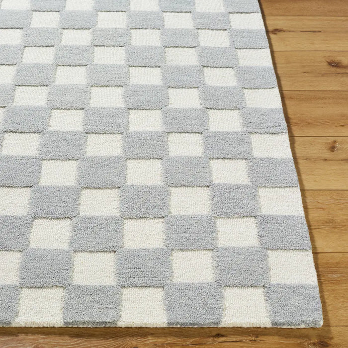 Klopp Hand Tufted Grey Ivory Wool Checkered Living Dining Bedroom KPP2300 Rug