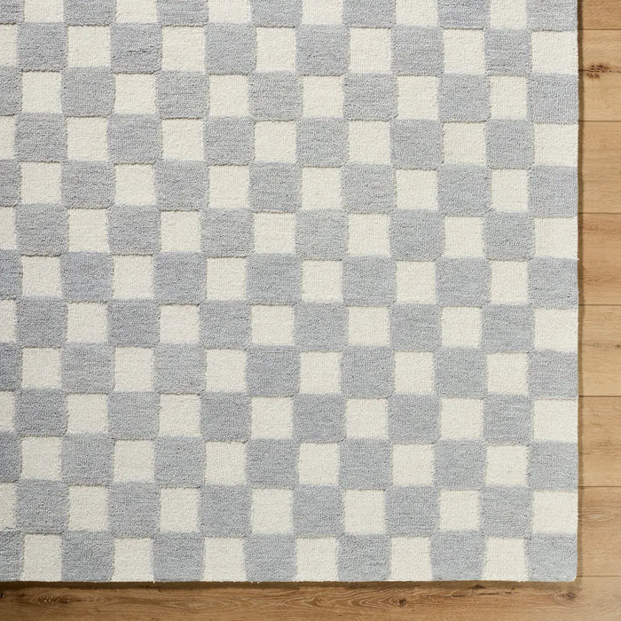 Klopp Hand Tufted Grey Ivory Wool Checkered Living Dining Bedroom KPP2300 Rug