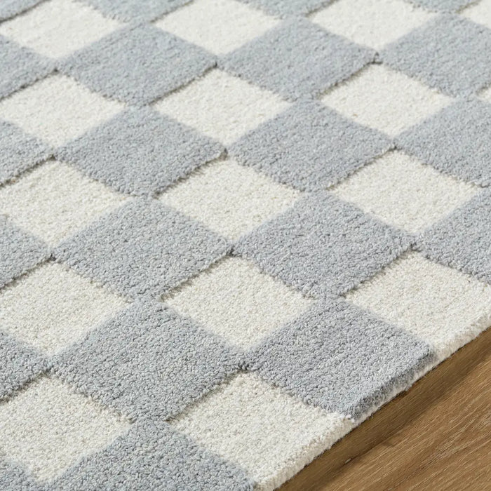 Klopp Hand Tufted Grey Ivory Wool Checkered Living Dining Bedroom KPP2300 Rug