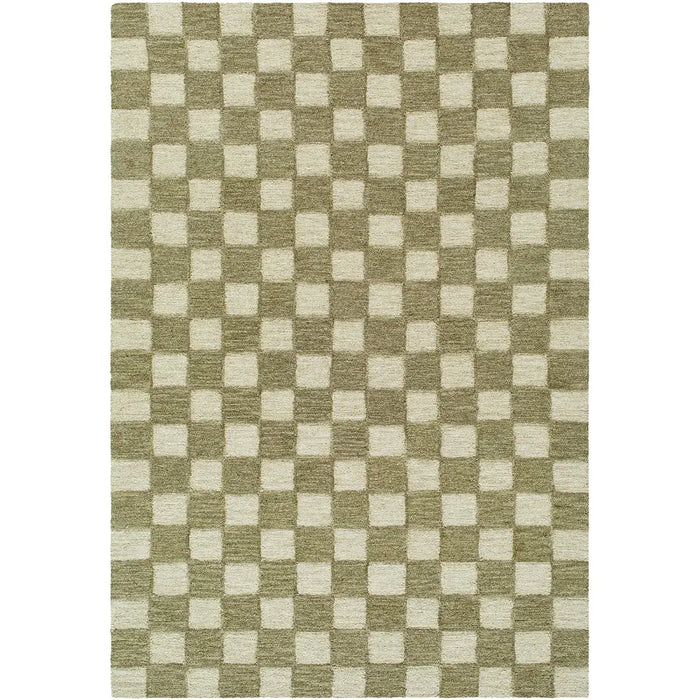 Klopp Hand Tufted Green Beige Wool Checkered Living Dining Bedroom KPP2301 Rug