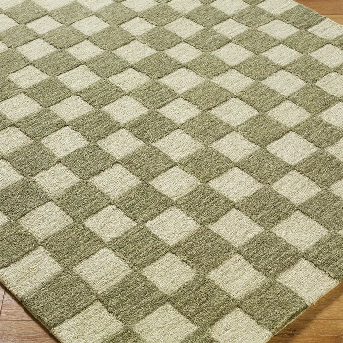 Klopp Hand Tufted Green Beige Wool Checkered Living Dining Bedroom KPP2301 Rug