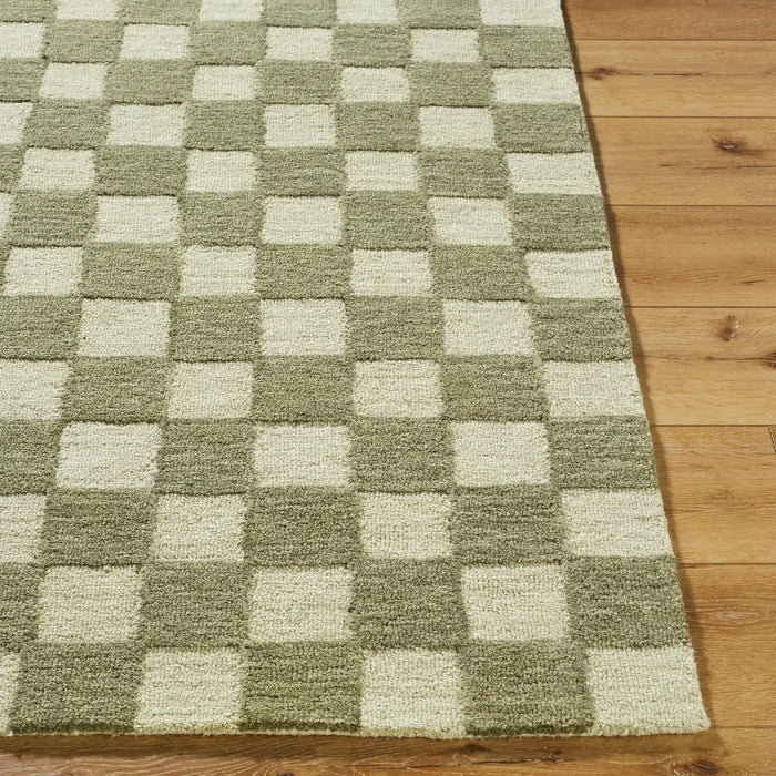 Klopp Hand Tufted Green Beige Wool Checkered Living Dining Bedroom KPP2301 Rug