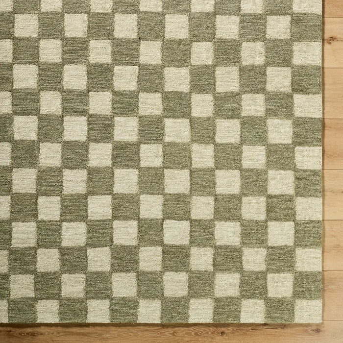 Klopp Hand Tufted Green Beige Wool Checkered Living Dining Bedroom KPP2301 Rug