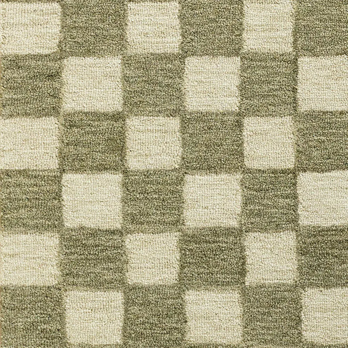 Klopp Hand Tufted Green Beige Wool Checkered Living Dining Bedroom KPP2301 Rug