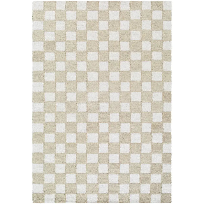 Klopp Hand Tufted Beige Ivory Wool Checkered Living Dining Bedroom KPP2302 Rug