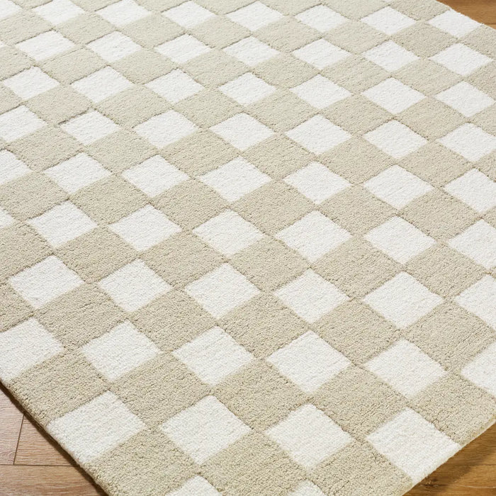Klopp Hand Tufted Beige Ivory Wool Checkered Living Dining Bedroom KPP2302 Rug