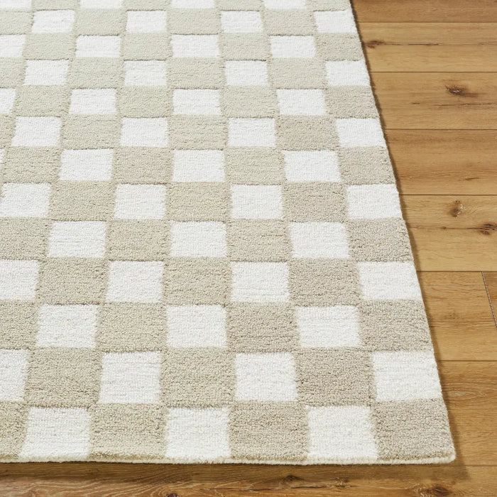 Klopp Hand Tufted Beige Ivory Wool Checkered Living Dining Bedroom KPP2302 Rug