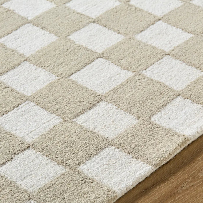 Klopp Hand Tufted Beige Ivory Wool Checkered Living Dining Bedroom KPP2302 Rug