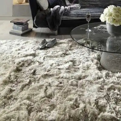 Asiatic plush plush sand Beige Living Room Shaggy Rug.