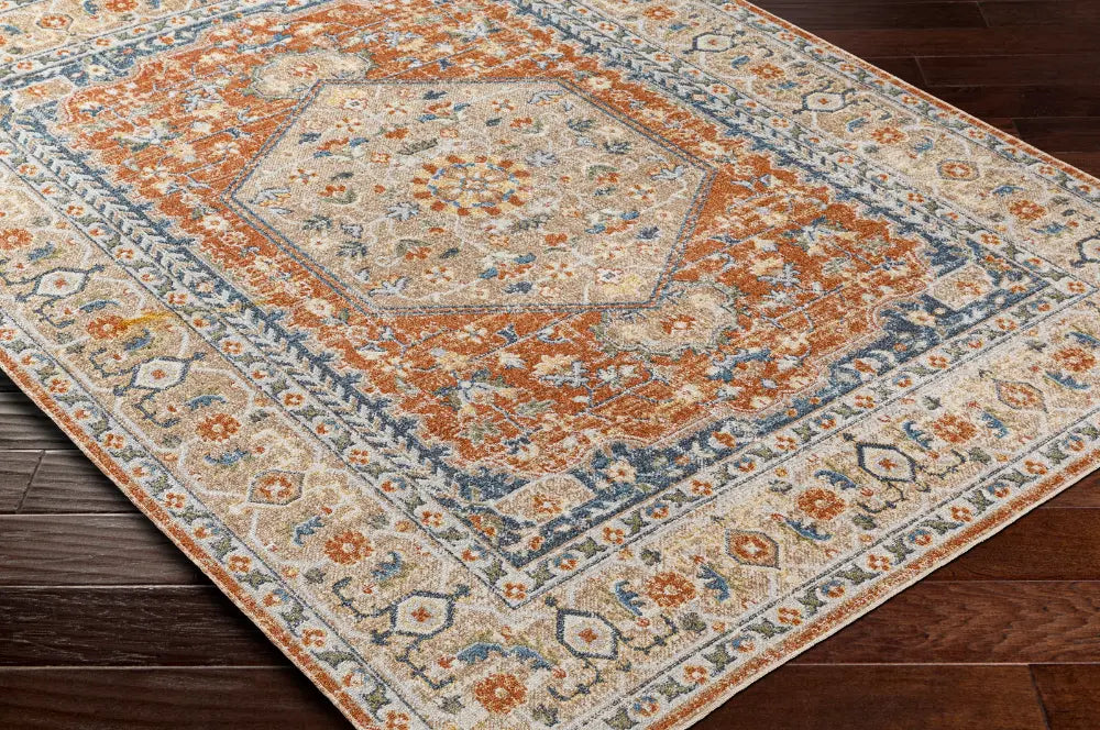 BOKA Machine Washable Traditionnal Boho Burnt Orange Rug