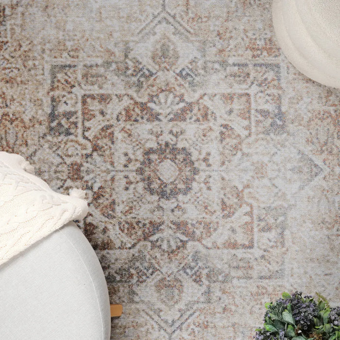 ALORA Machine Washable Traditional Boho Burnt Orange Rug