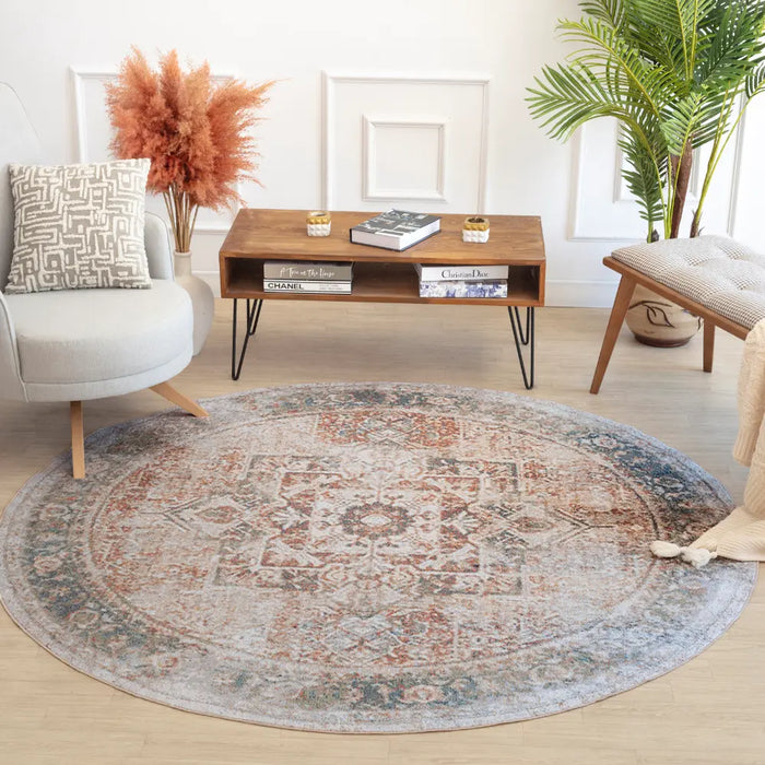 ALORA Machine Washable Traditional Boho Burnt Orange Rug