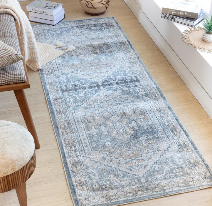 JENNIFER Machine Washable Traditional Boho Navy Blue Rug Blue Rug ...