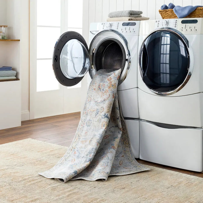 ESTHER Machine Washable Traditional Boho Grey/Oatmeal Rug
