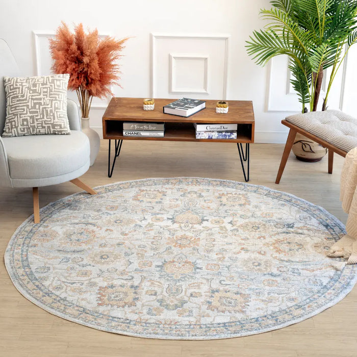 ESTHER Machine Washable Traditional Boho Grey/Oatmeal Rug