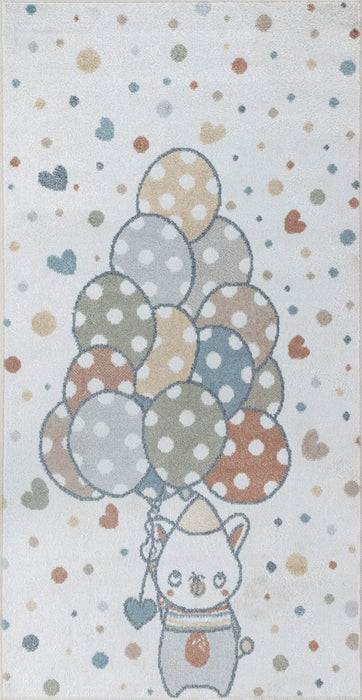 BALLON BUDDY Kids Machine Washable Multicolour/Beige Bedroom Rug Multicolour