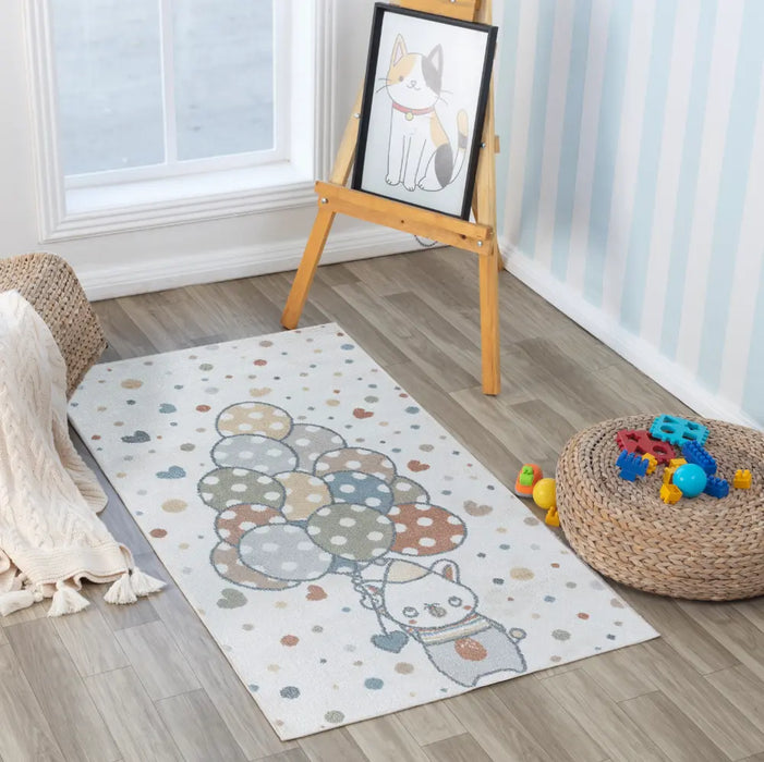 BALLON BUDDY Kids Machine Washable Multicolour/Beige Bedroom Rug Multicolour