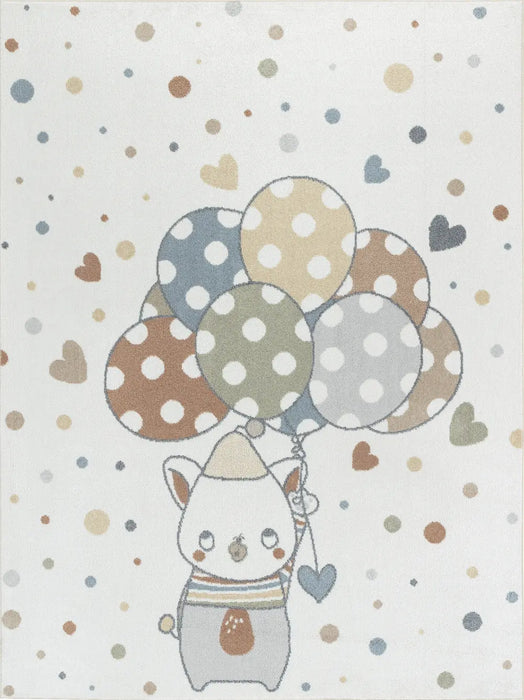 BALLON BUDDY Kids Machine Washable Multicolour/Beige Bedroom Rug Multicolour