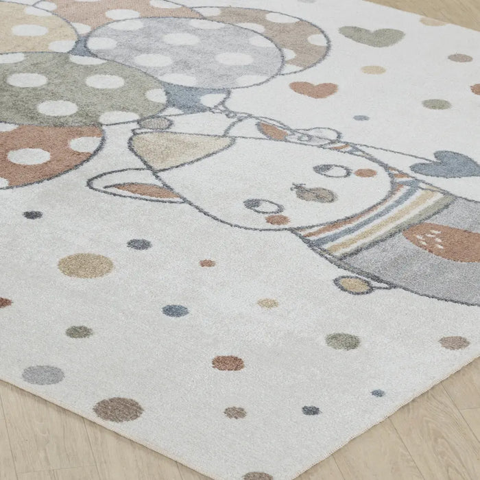 BALLON BUDDY Kids Machine Washable Multicolour/Beige Bedroom Rug Multicolour