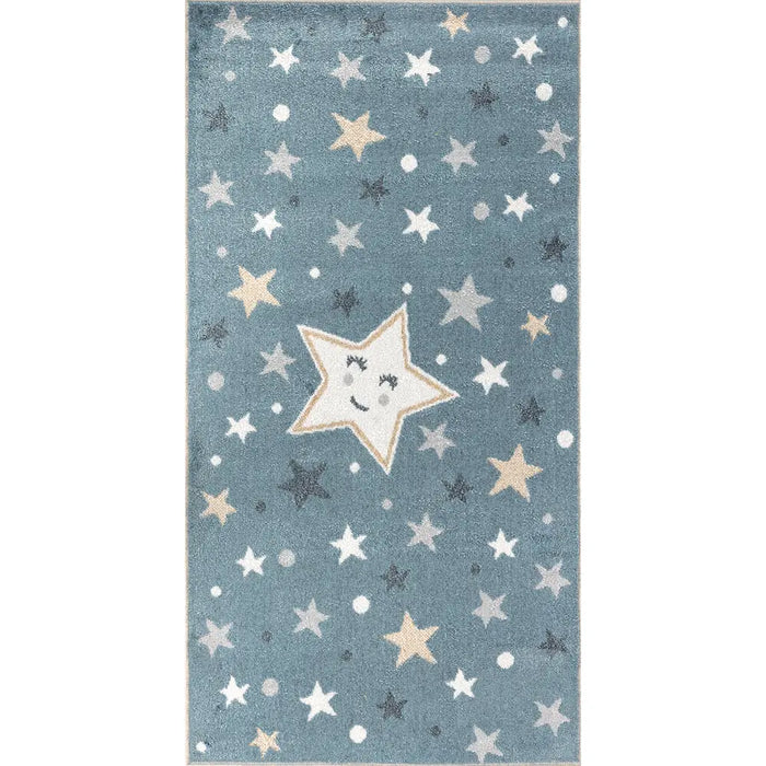 SUPERMAMA Kids Machine Washable Blue/Beige Bedroom Rug Multicolour