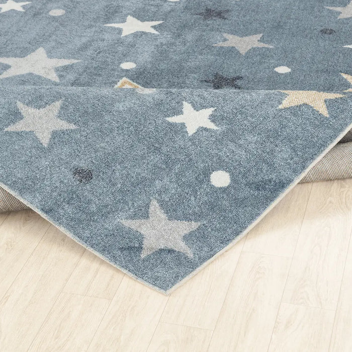 SUPERMAMA Kids Machine Washable Blue/Beige Bedroom Rug Multicolour