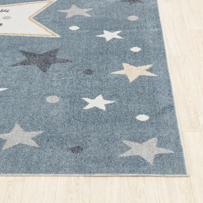 SUPERMAMA Kids Machine Washable Blue/Beige Bedroom Rug Multicolour