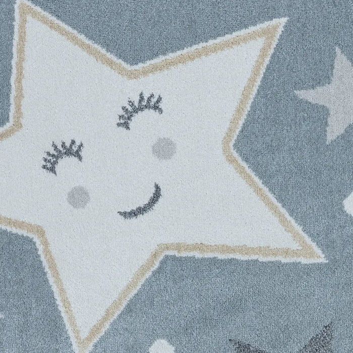 SUPERMAMA Kids Machine Washable Blue/Beige Bedroom Rug Multicolour